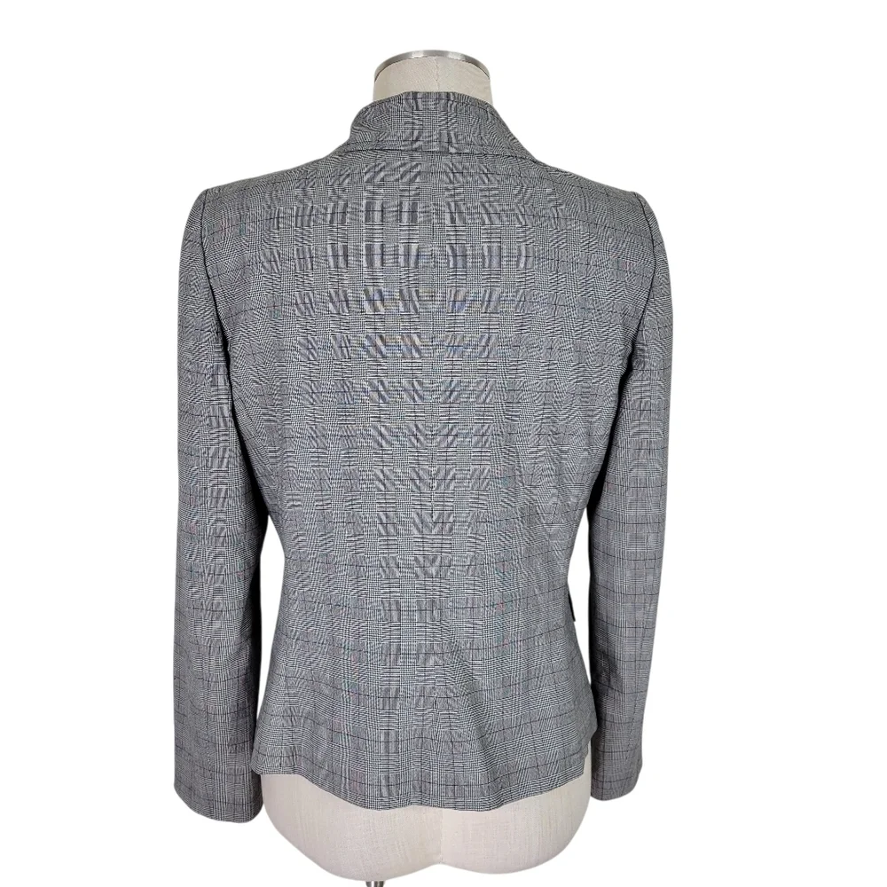 Tahari ASL Blazer Size 10 Gray Black Purple Glen Plaid Flap Pockets 2 Button